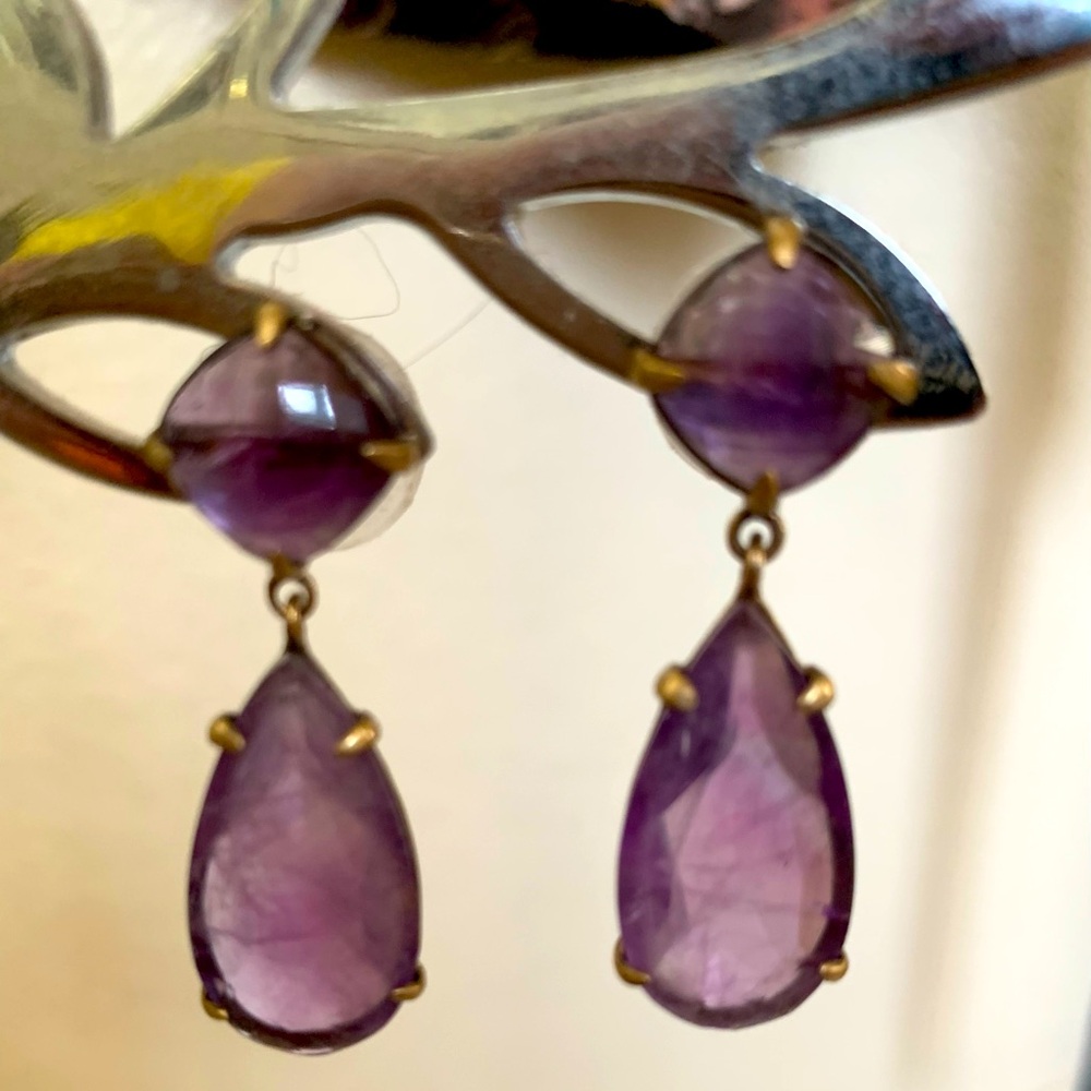 Ross Simons Amethyst Drop Earring Sterling with 14 gold plating